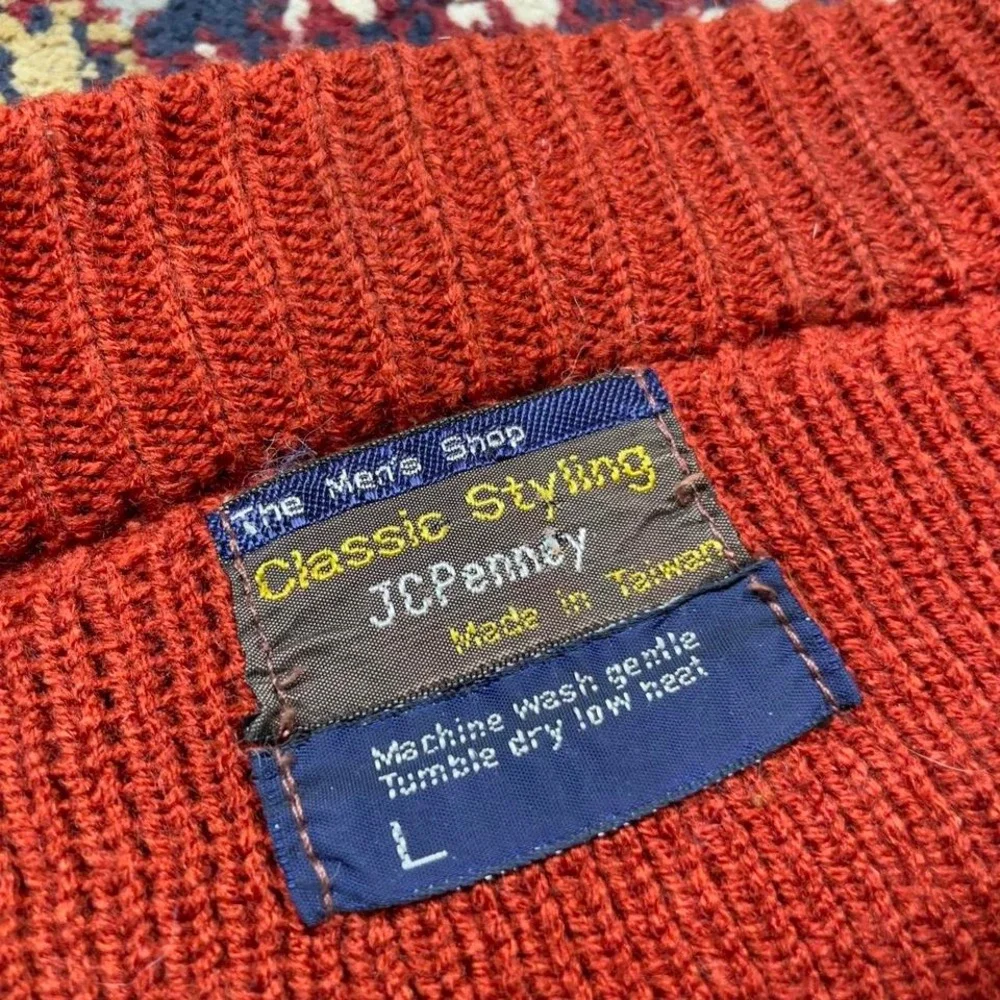 VTG VTG 70s 80s JCPenney Mens Shop knit nordic ski pattern sweater‎ L green - Picture 4 of 5